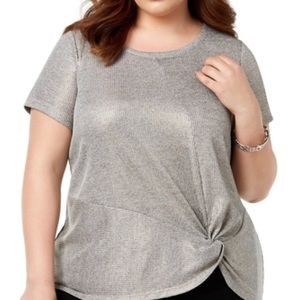 I.N.C. Plus Size Metallic Twist Hem Tee